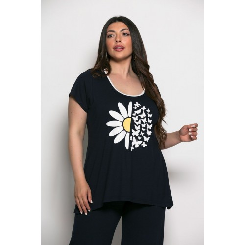 Plus Size Μπλούζα Viscose Ελαστικό Μπλε