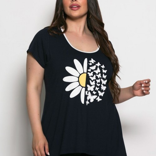 Plus Size Μπλούζα Viscose Ελαστικό Μπλε