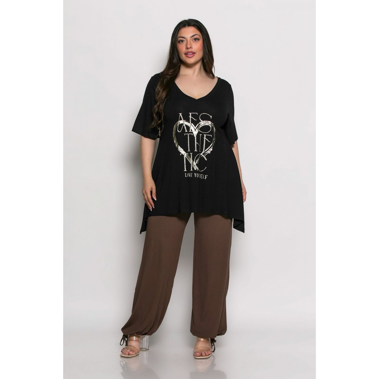 Plus Size Μπλούζα Α Γραμμή Μαύρο