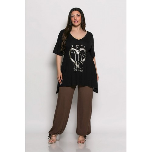 Plus Size Μπλούζα Α Γραμμή Μαύρο