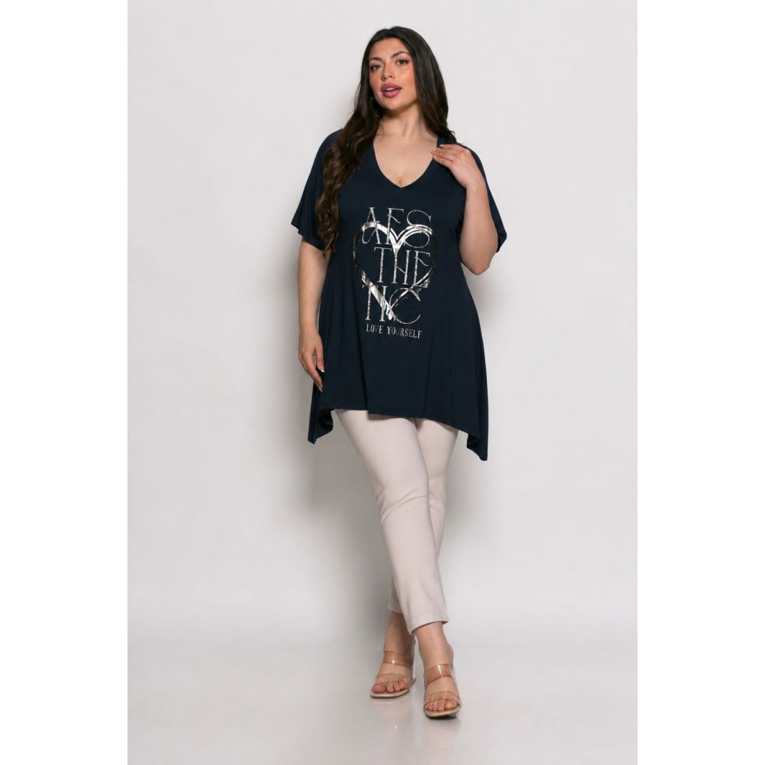 Plus Size Μπλούζα Α Γραμμή Μπλε