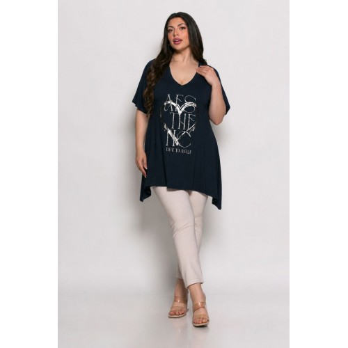 Plus Size Μπλούζα Α Γραμμή Μπλε