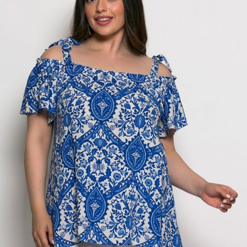 Plus Size Μπλούζα Με Έξω Ώμους Ρουά Λαχούρια