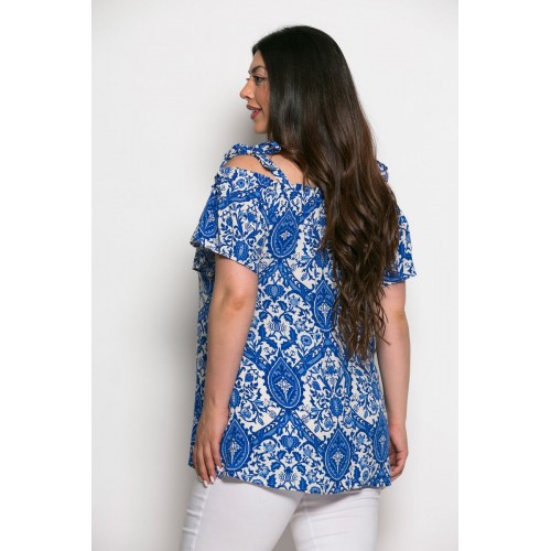 Plus Size Μπλούζα Με Έξω Ώμους Ρουά Λαχούρια