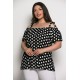 Plus Size Μπλούζα Με Έξω Ώμους Μαύρο Πουά