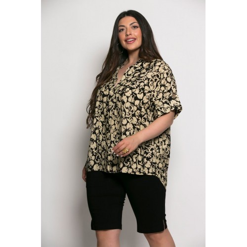 Plus Size Μπλούζα Oversized Μαύρο Μπεζ