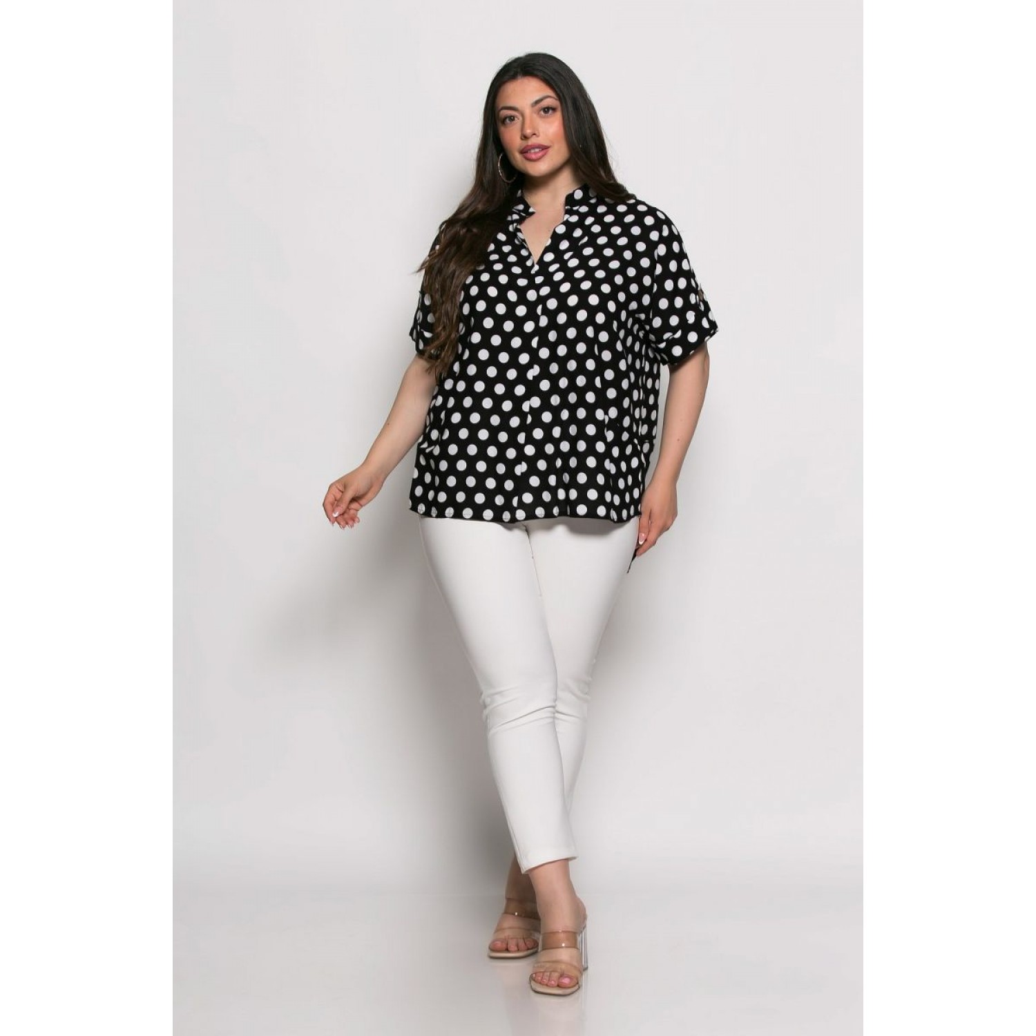 Plus Size Μπλούζα Oversized Μαύρο Πουά