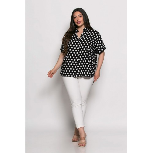 Plus Size Μπλούζα Oversized Μαύρο Πουά