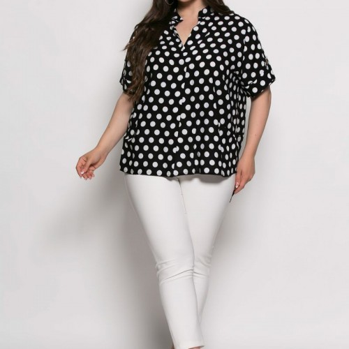 Plus Size Μπλούζα Oversized Μαύρο Πουά