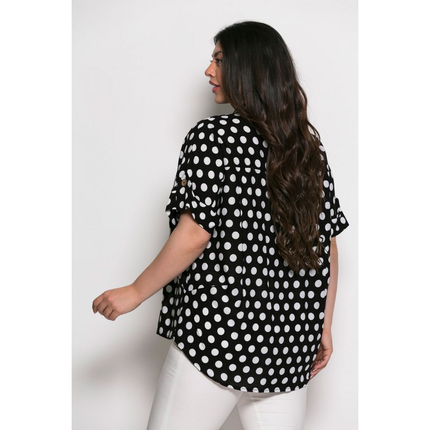 Plus Size Μπλούζα Oversized Μαύρο Πουά