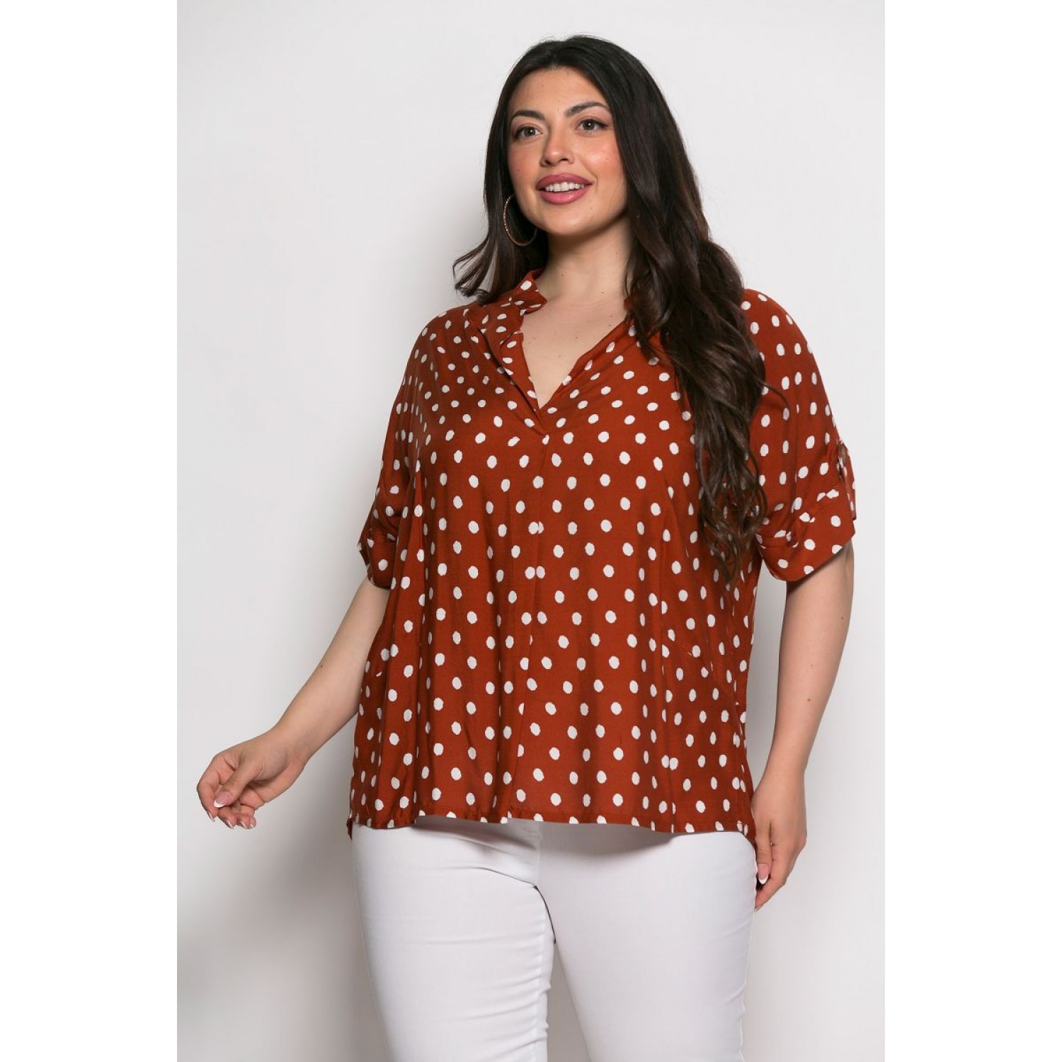 Plus Size Μπλούζα Oversized Εκάι Πουά