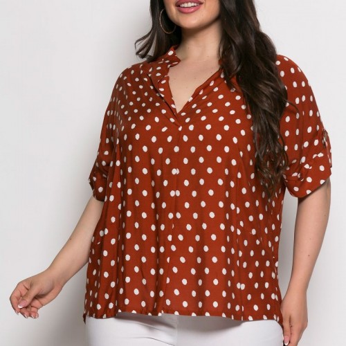 Plus Size Μπλούζα Oversized Εκάι Πουά