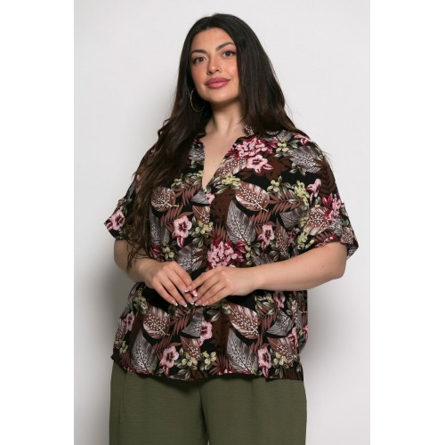 Plus Size Μπλούζα Oversized Καφέ Μαύρο