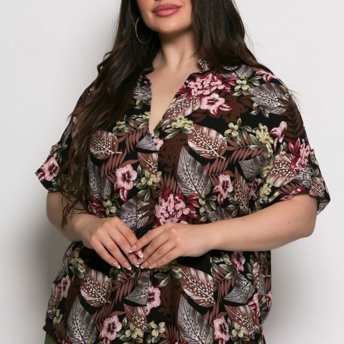 Plus Size Μπλούζα Oversized Καφέ Μαύρο