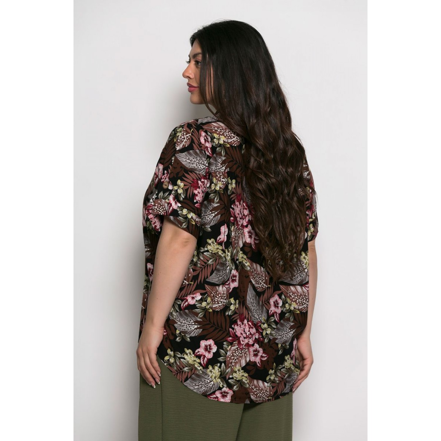 Plus Size Μπλούζα Oversized Καφέ Μαύρο