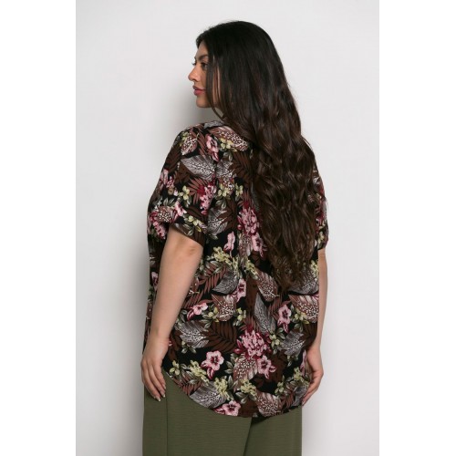 Plus Size Μπλούζα Oversized Καφέ Μαύρο