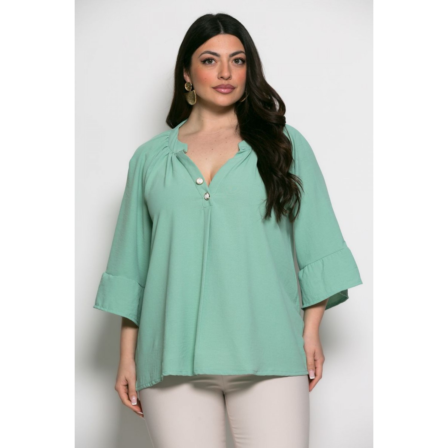 Mπλούζα Sara Oversized Με Τρουακάρ Μανίκια Μέντα