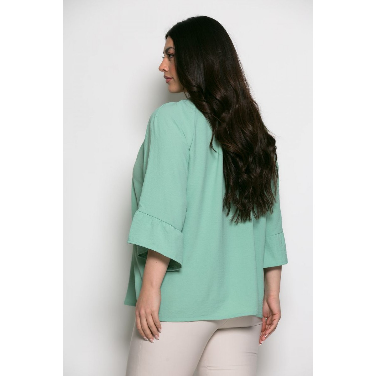 Mπλούζα Sara Oversized Με Τρουακάρ Μανίκια Μέντα