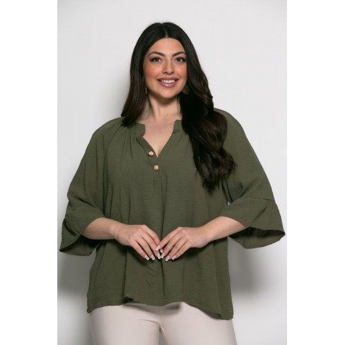 Mπλούζα Sara Oversized Με Τρουακάρ Μανίκια Χακί