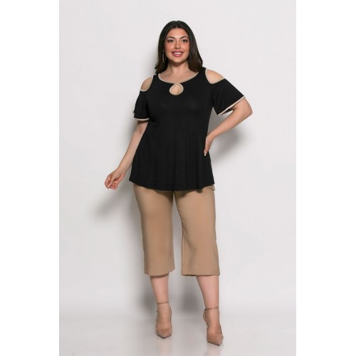 Plus Size Μπλούζα Illusion Μαύρο Χρυσό