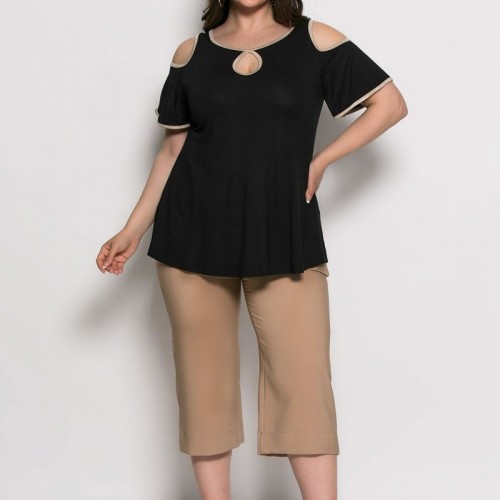 Plus Size Μπλούζα Illusion Μαύρο Χρυσό