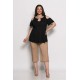 Plus Size Μπλούζα Illusion Μαύρο Χρυσό