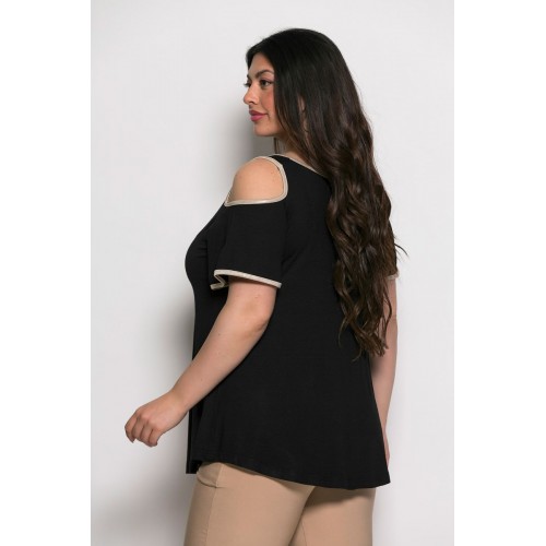 Plus Size Μπλούζα Illusion Μαύρο Χρυσό