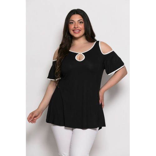 Plus Size Μπλούζα Illusion Μαύρο Εκρού