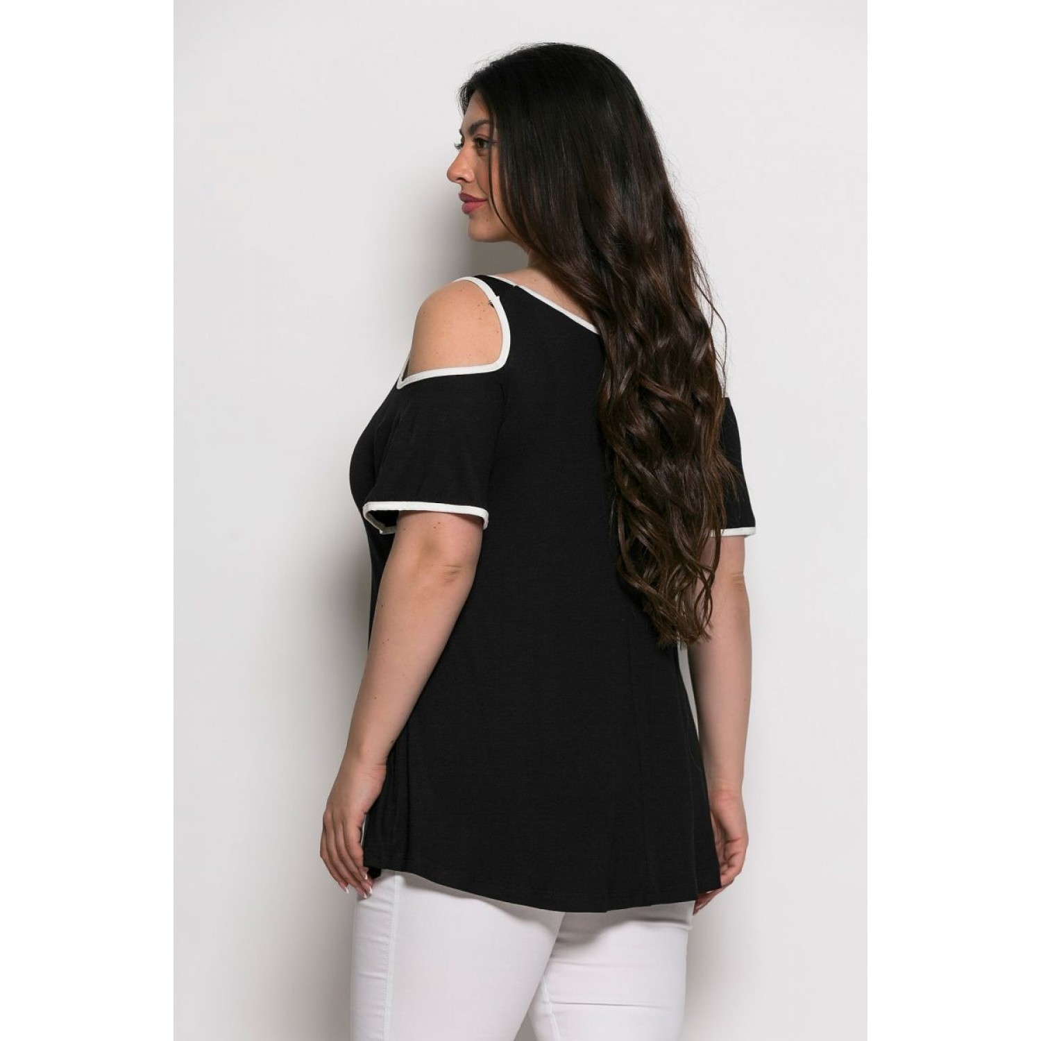 Plus Size Μπλούζα Illusion Μαύρο Εκρού