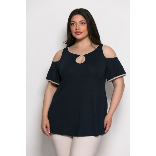 Plus Size Μπλούζα Illusion Μπλε Χρυσό
