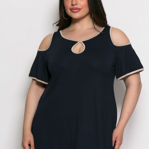 Plus Size Μπλούζα Illusion Μπλε Χρυσό