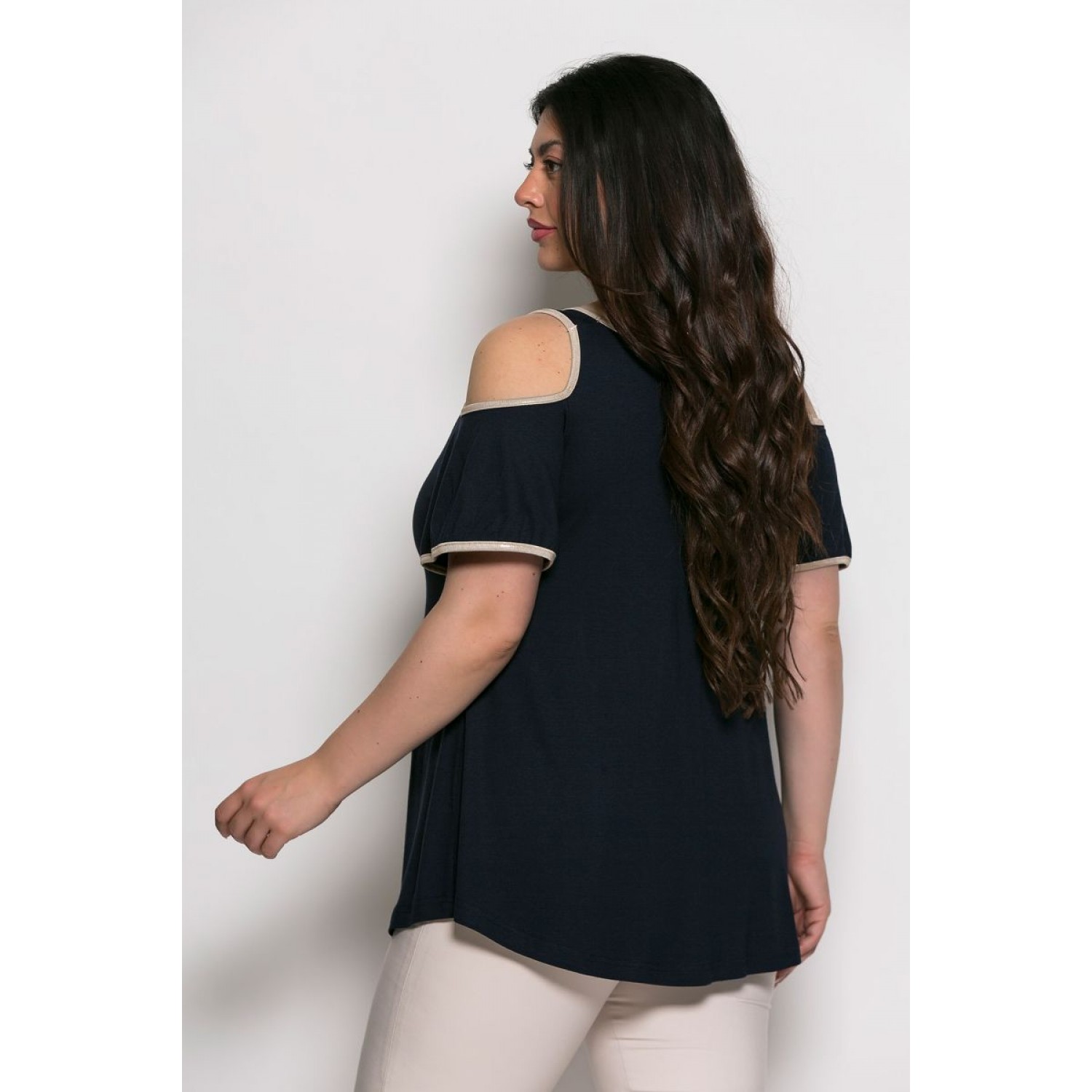 Plus Size Μπλούζα Illusion Μπλε Χρυσό