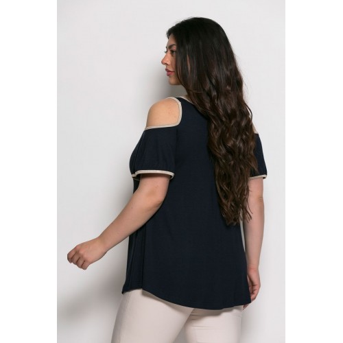Plus Size Μπλούζα Illusion Μπλε Χρυσό