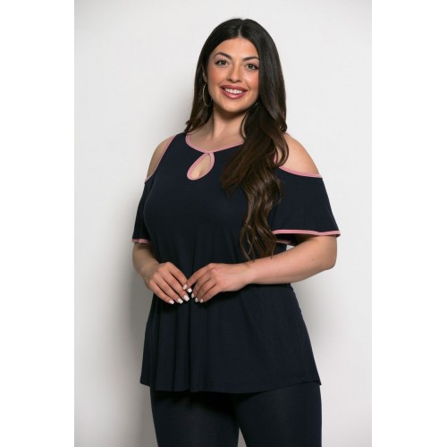 Plus Size Μπλούζα Illusion Μπλε Ροζ