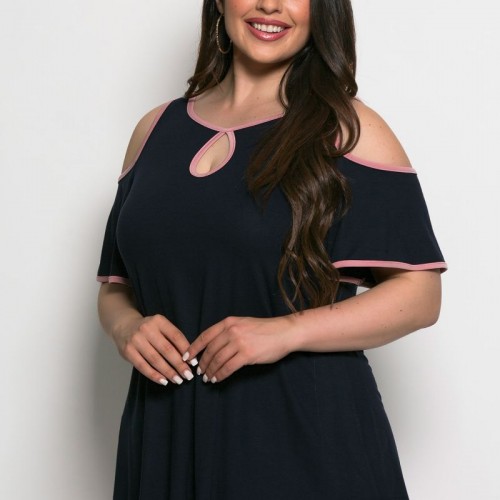 Plus Size Μπλούζα Illusion Μπλε Ροζ