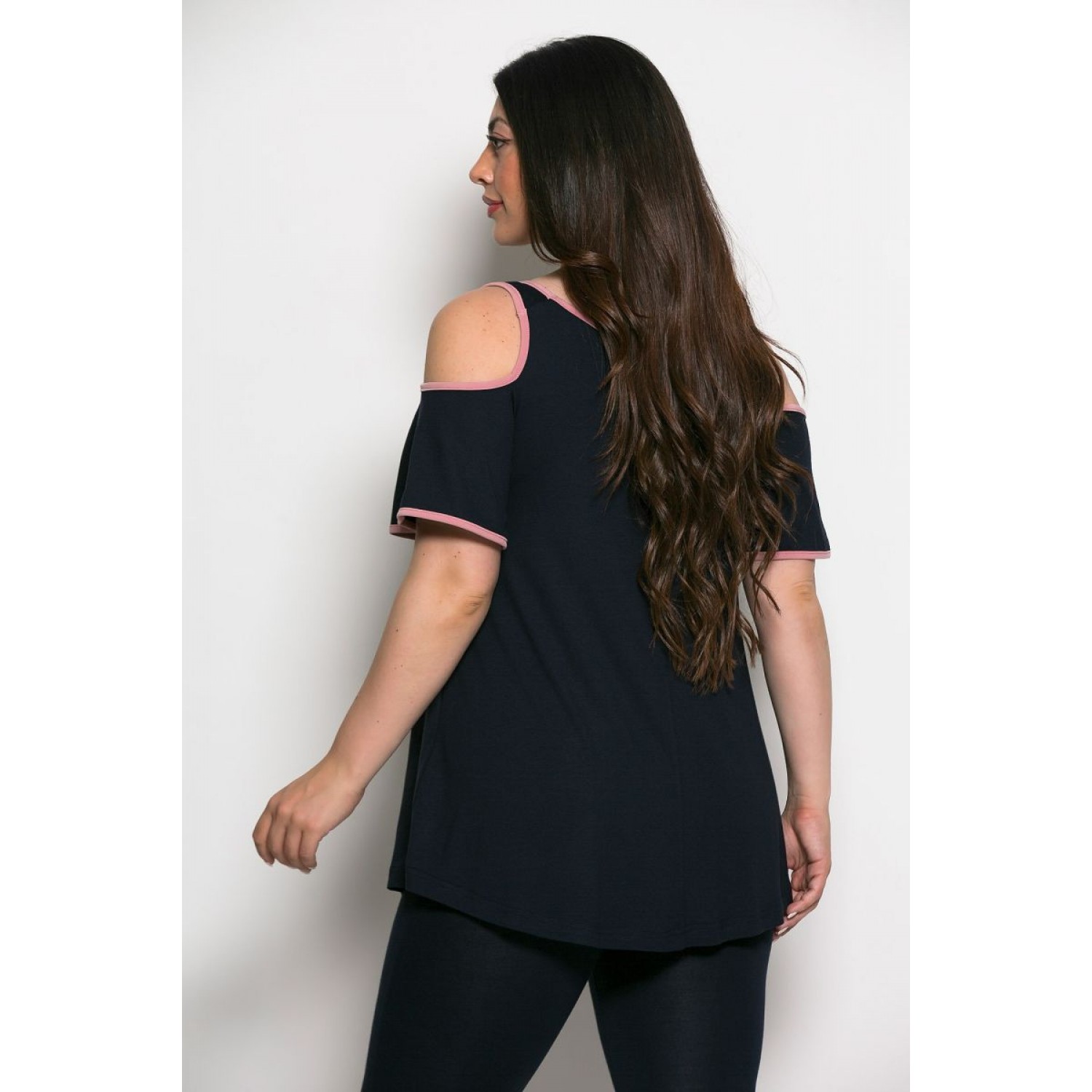 Plus Size Μπλούζα Illusion Μπλε Ροζ