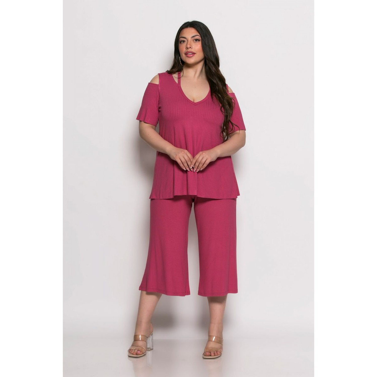 Plus Size Μπλούζα Ριπ Dusty Pink