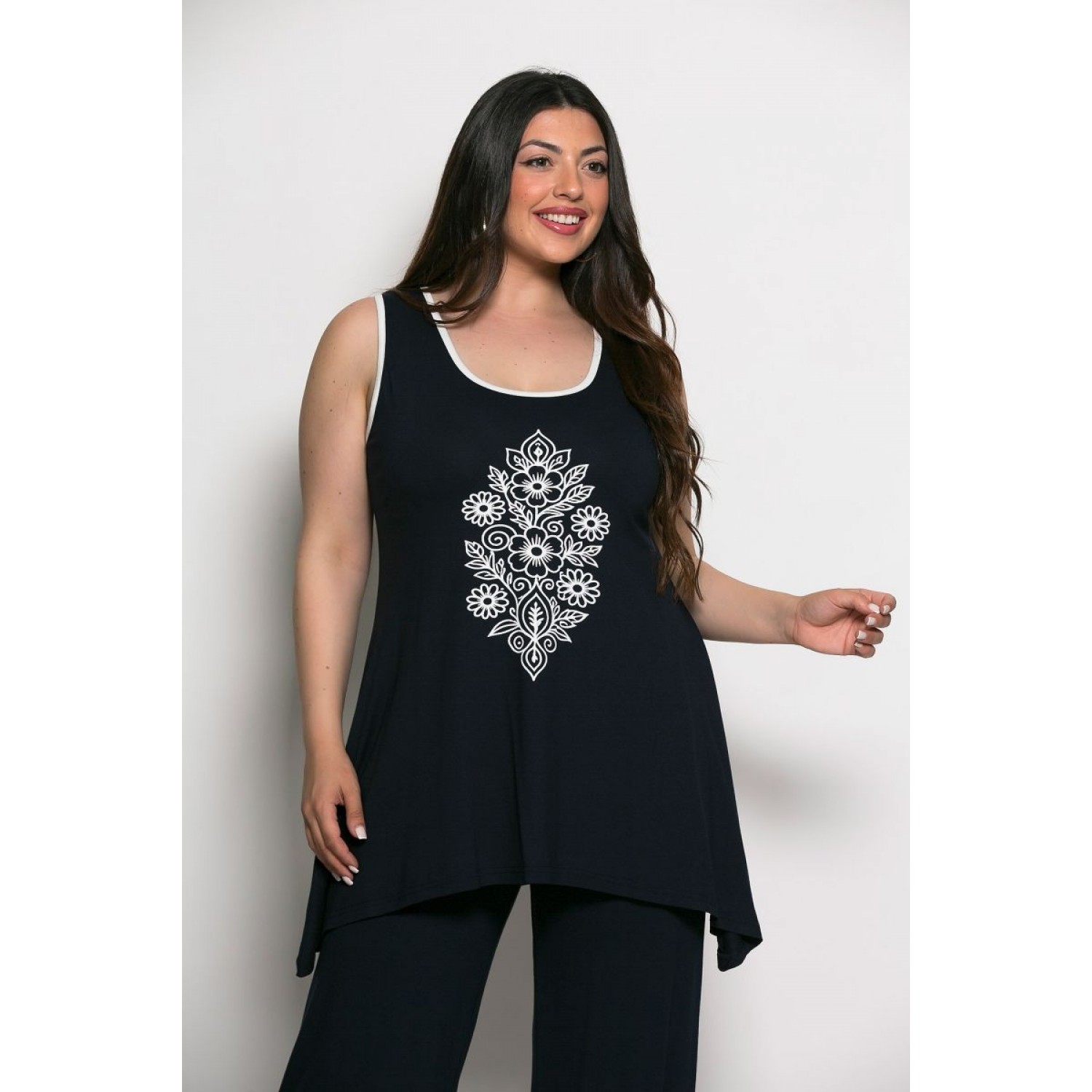 Plus Size Μπλούζα Αμάνικη Μπλε