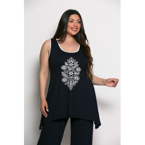 Plus Size Μπλούζα Αμάνικη Μπλε