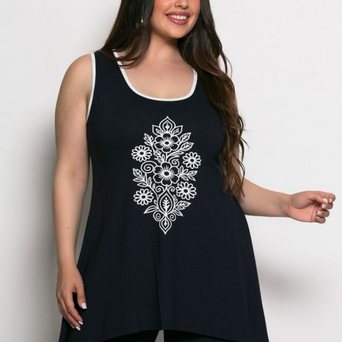 Plus Size Μπλούζα Αμάνικη Μπλε