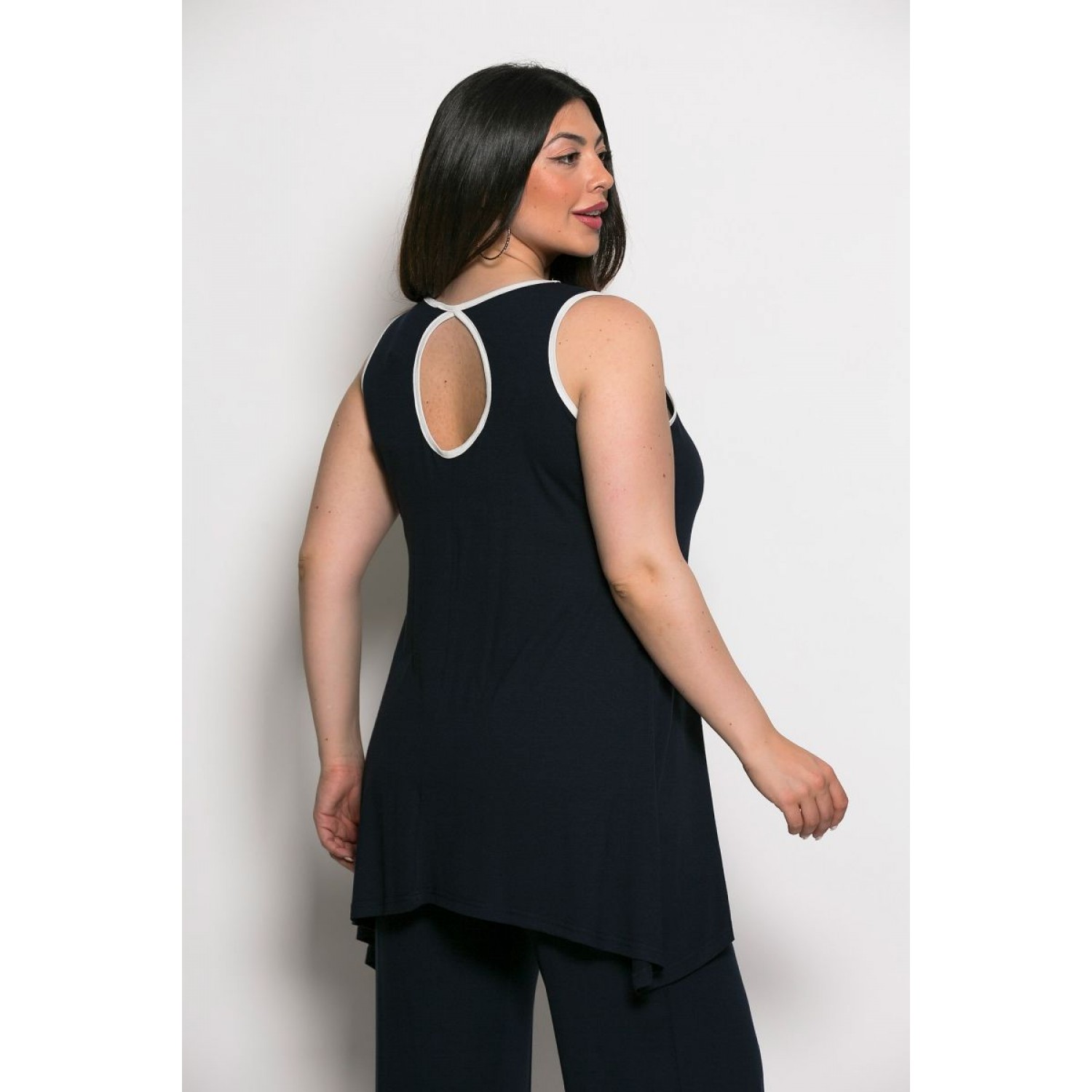 Plus Size Μπλούζα Αμάνικη Μπλε