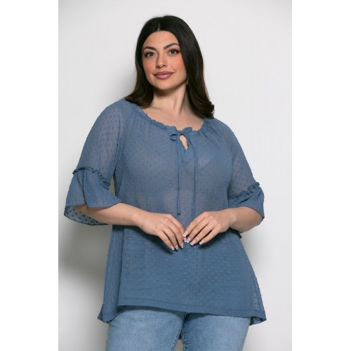 Plus Size Μπλούζα Με Ανάγλυφο Ίντιγκο
