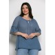 Plus Size Μπλούζα Με Ανάγλυφο Ίντιγκο