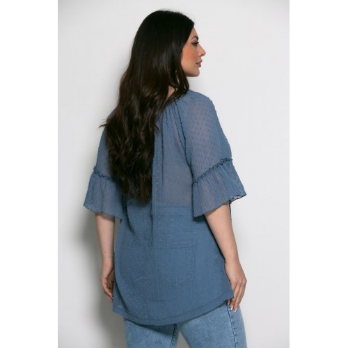 Plus Size Μπλούζα Με Ανάγλυφο Ίντιγκο