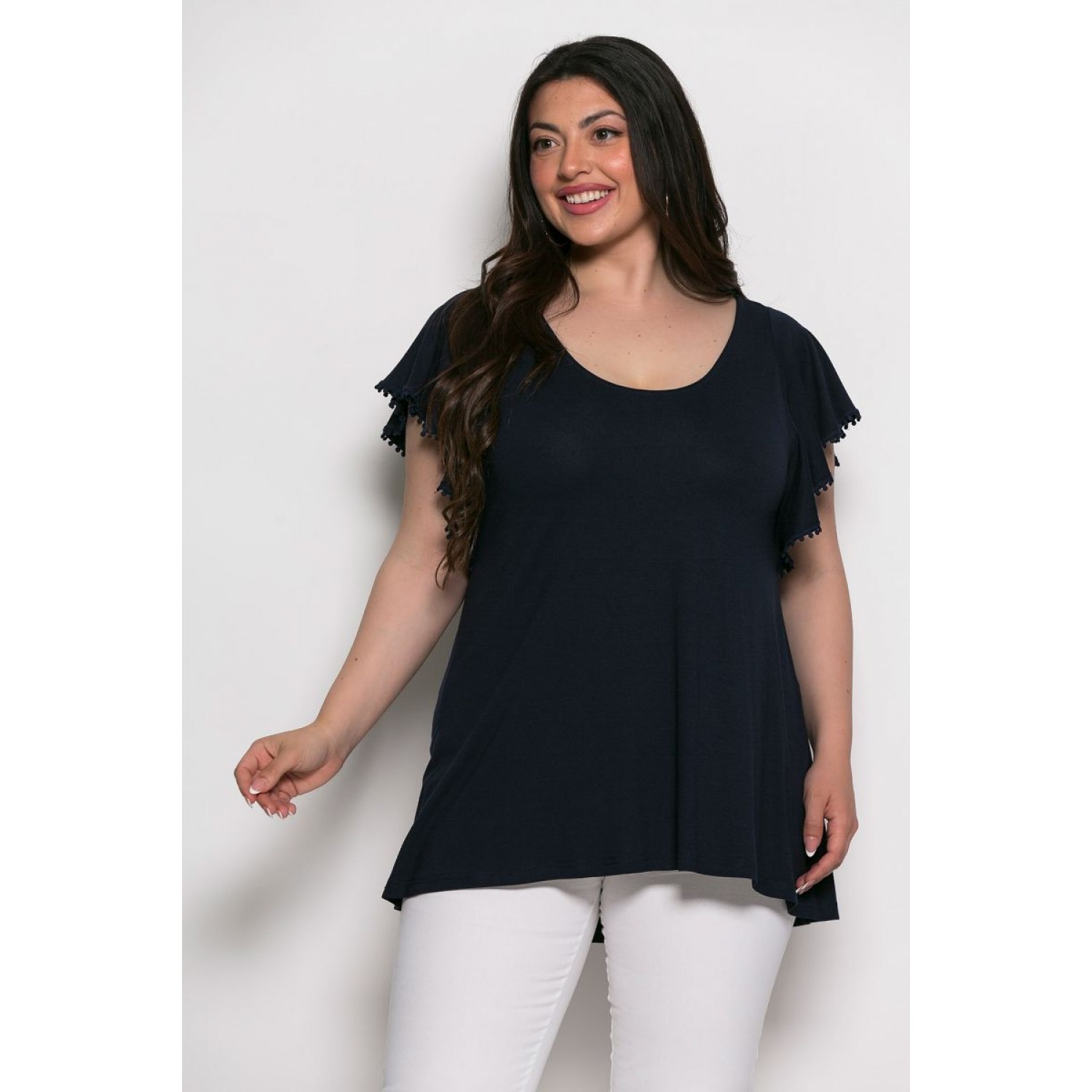 Plus Size Μπλούζα Με Άνοιγμα Πίσω Μπλε