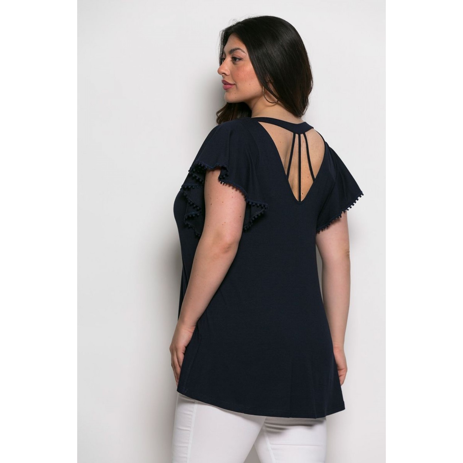 Plus Size Μπλούζα Με Άνοιγμα Πίσω Μπλε