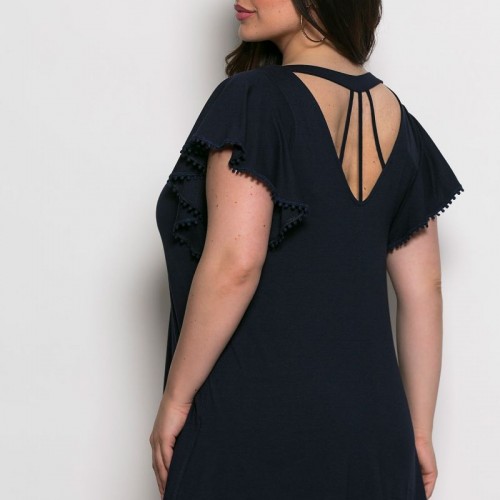 Plus Size Μπλούζα Με Άνοιγμα Πίσω Μπλε