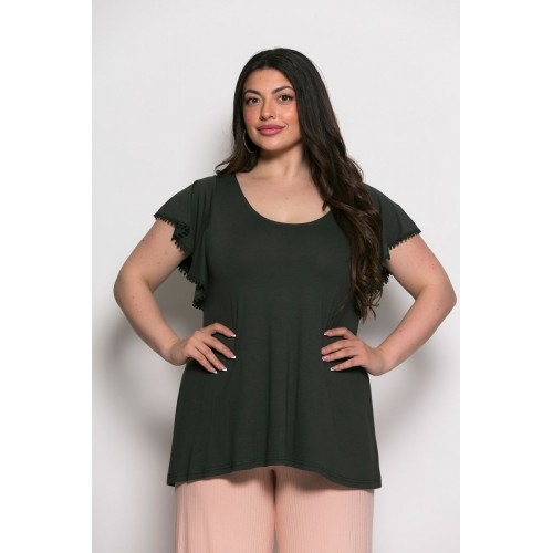 Plus Size Μπλούζα Με Άνοιγμα Πίσω Χακί