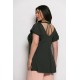 Plus Size Μπλούζα Με Άνοιγμα Πίσω Χακί