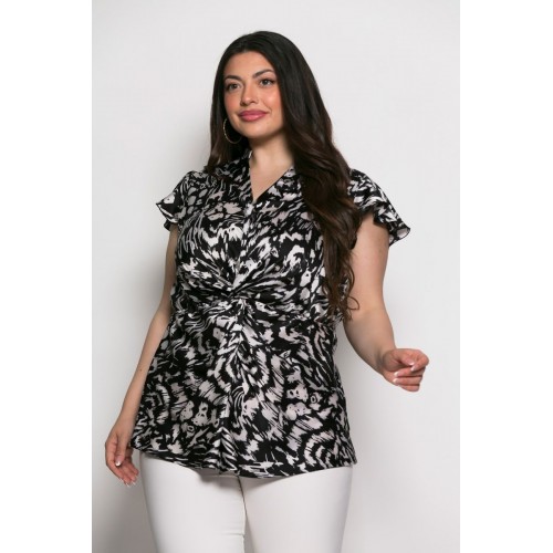Plus Size Μπλούζα Σατέν Μαύρο Άαπρο